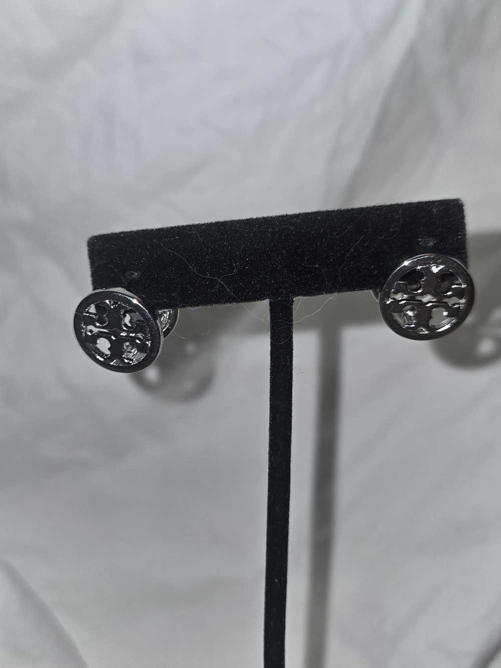Crystal Pave Round Logo-Style Stud Earrings - Silver - Picture 3 of 4